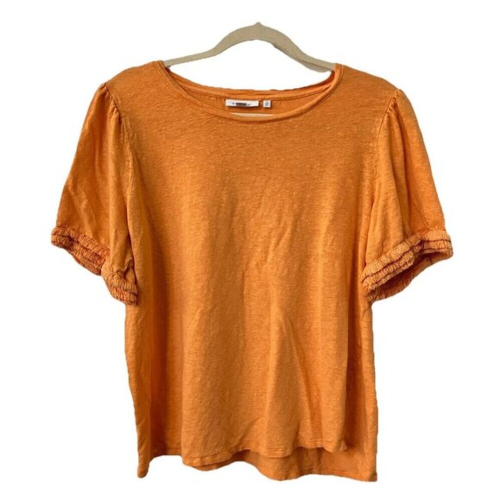 Chico's T-shirt Womens XL Linen Fringe Sleeve Orange Boho‎